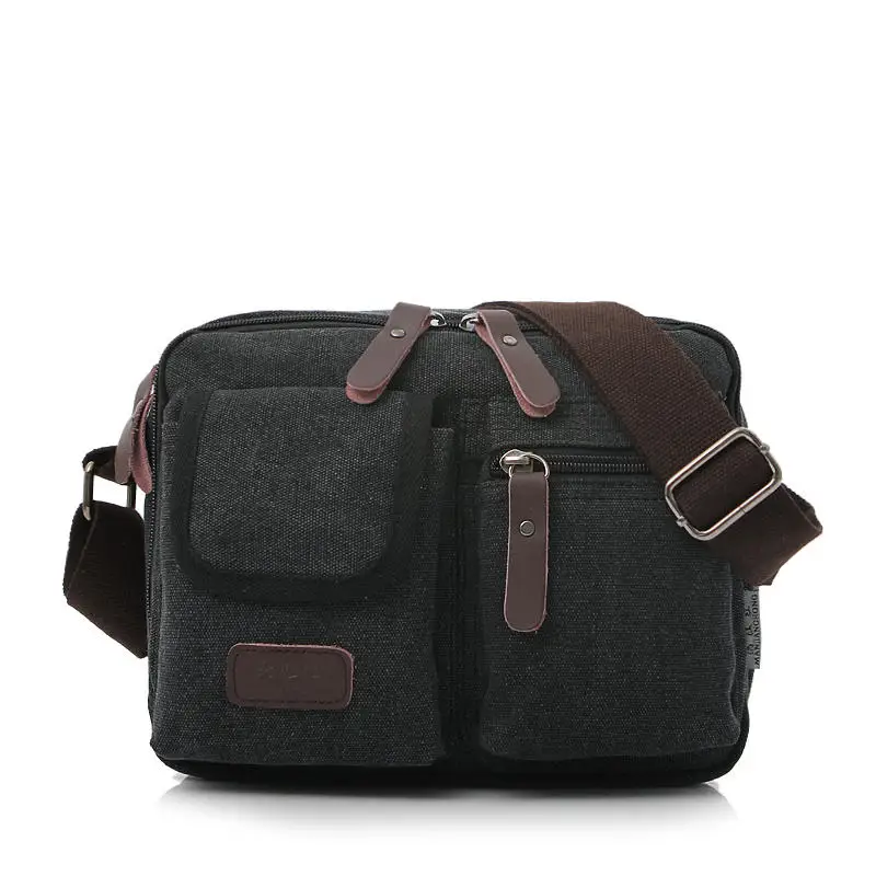 Высококачественная Мужская Холщовая Сумка на плечо, повседневная дорожная мужская сумка через плечо, роскошные мужские сумки-мессенджеры, сумки-тоут - Цвет: Black