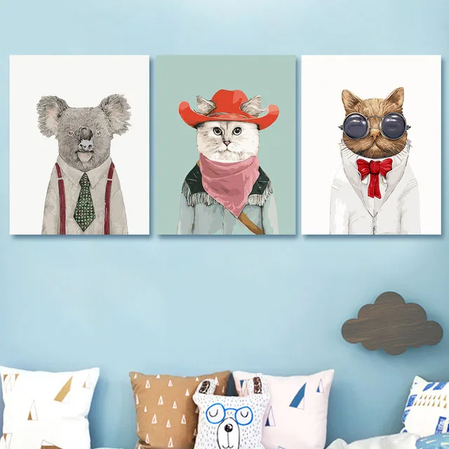 

diy coloring paint by numbers 3 pieces Koala,Cowboy cat,Doctor cat pictures paintings American cartoon animals