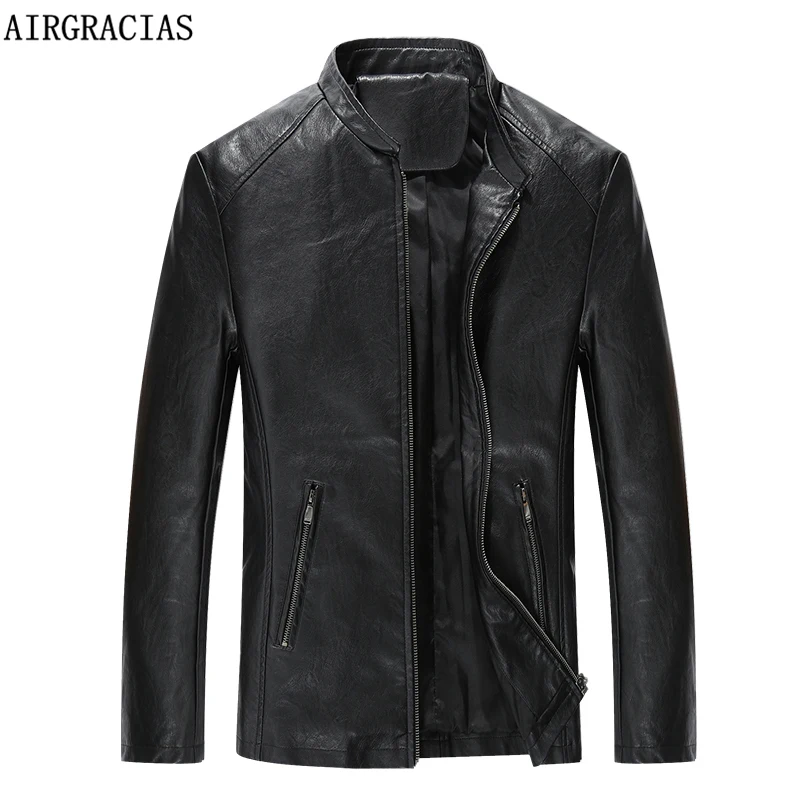 

AIRGRACIAS Men Bomber Faux Jacket Men PU Leather Jackets Fashion Men Coats Homme Jacket Jaqueta Masculina Brand Clothing M-5XL