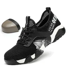 JUNSRM, Мужская Рабочая обувь со стальным носом, сетчатые легкие дышащие Светоотражающие повседневные кроссовки, предотвращающие прокалывание, защитные ботинки