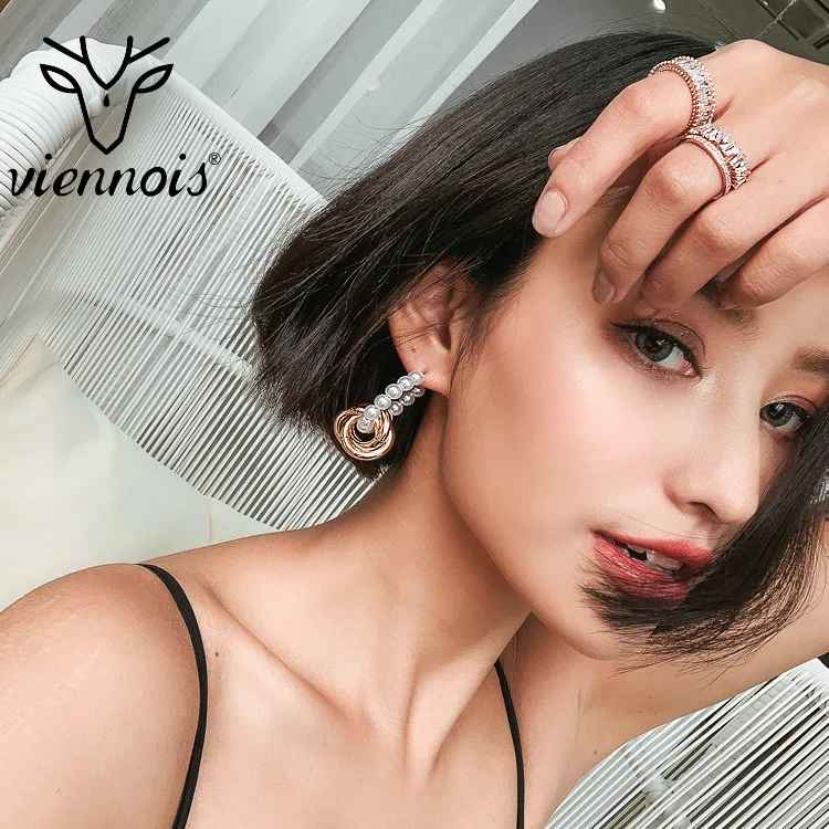 

Viennois Earrings Woman Temperament Personality Joker Simulated Pearl Eardrop Ear Circle Earring For Women