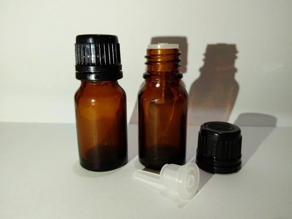 Lot of 50pcs 10ml 0.33 Oz Amber glass bottles With Black Tamper Proof