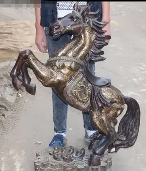 

39" Chinese Copper Yuan Bao Success Run Horse Horses Statue