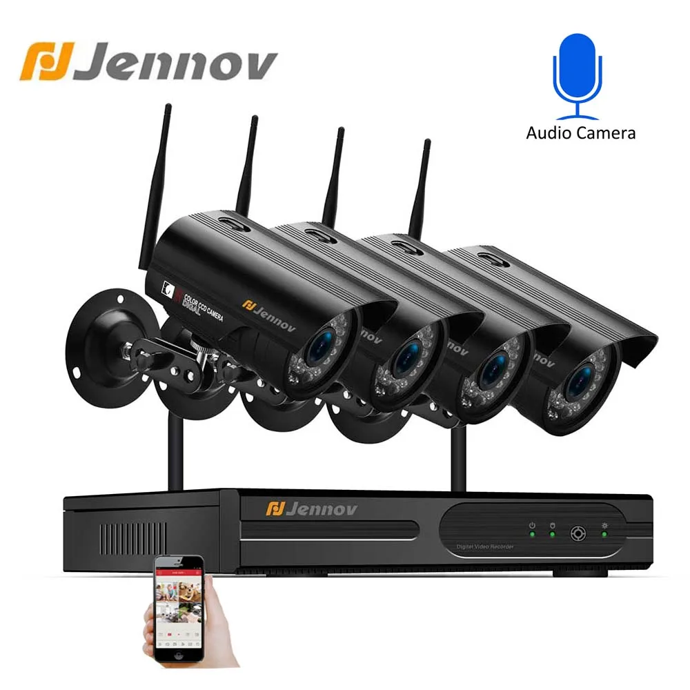 Камера видеонаблюдения Jennov 4 канала 1080P DVR беспроводная Wifi водонепроницаемая