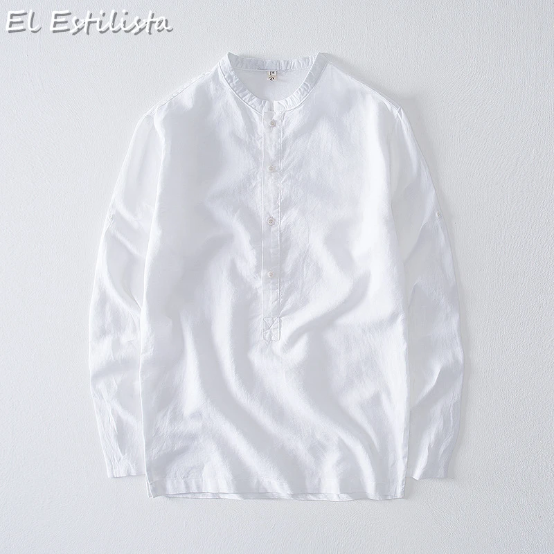 

2018 Classic Mens Casual White Long Sleeve Shirts Soft Camisa Masculina Bigger Size Loose Beach Blouse Dress Shirt Chemise Homme