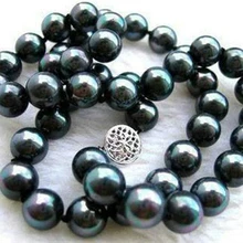 Fashion 10mm natural black shell pearl round beads necklace for women high grade weddings party gifts fine jewelry 18inch MY2022