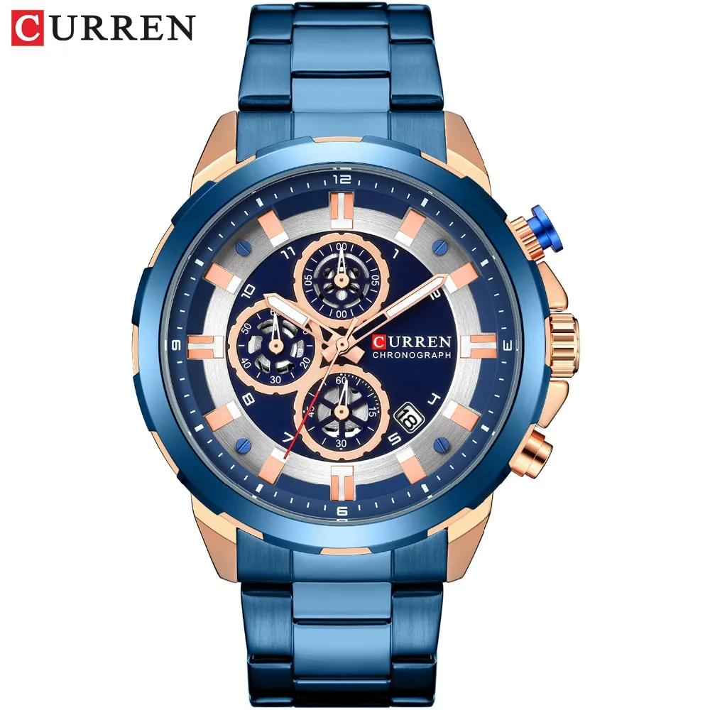 CURREN Хронограф Спортивные часы для мужчин повседневное Бизнес наручные часы с календари кварцевые мужские часы