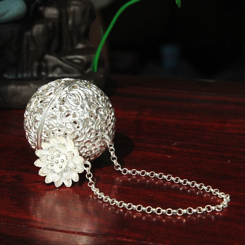  New S999 Silver Ball Tea Dip Net Filter with Hook Loose Tea Spice Ball with Rope Chain Home Kitchen - 1000008477366