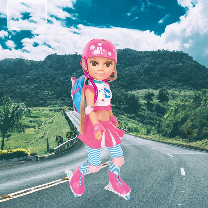 1" 45 см, силиконовая кукла для катания на коньках, спортивный рюкзак, шлем, наколенник, куклы, аксессуары, Классическая Игрушка для девочек
