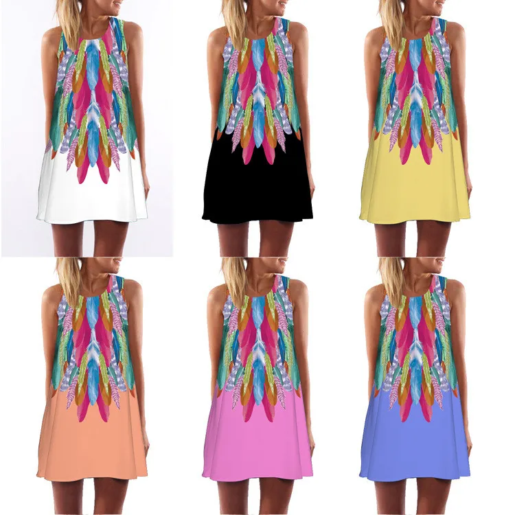 SAGACE сексуальное летнее пляжное платье для женщин модное свободное летнее винтажное платье без рукавов с 3D Цветочным Принтом Короткое мини-платье Bohe