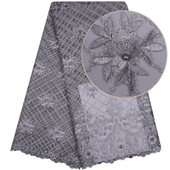 

Grey French Net Lace With Stones For African Wedding Bridal Sewing Dress Material High Quality African Lace Fabric Dresses 1125B