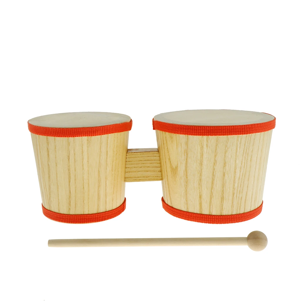 Tooyful 1 Set Wood Bongo Drum 4inch+5inch Hand Percussion Instrument with Mallet for Children Preschool Musical Toy
