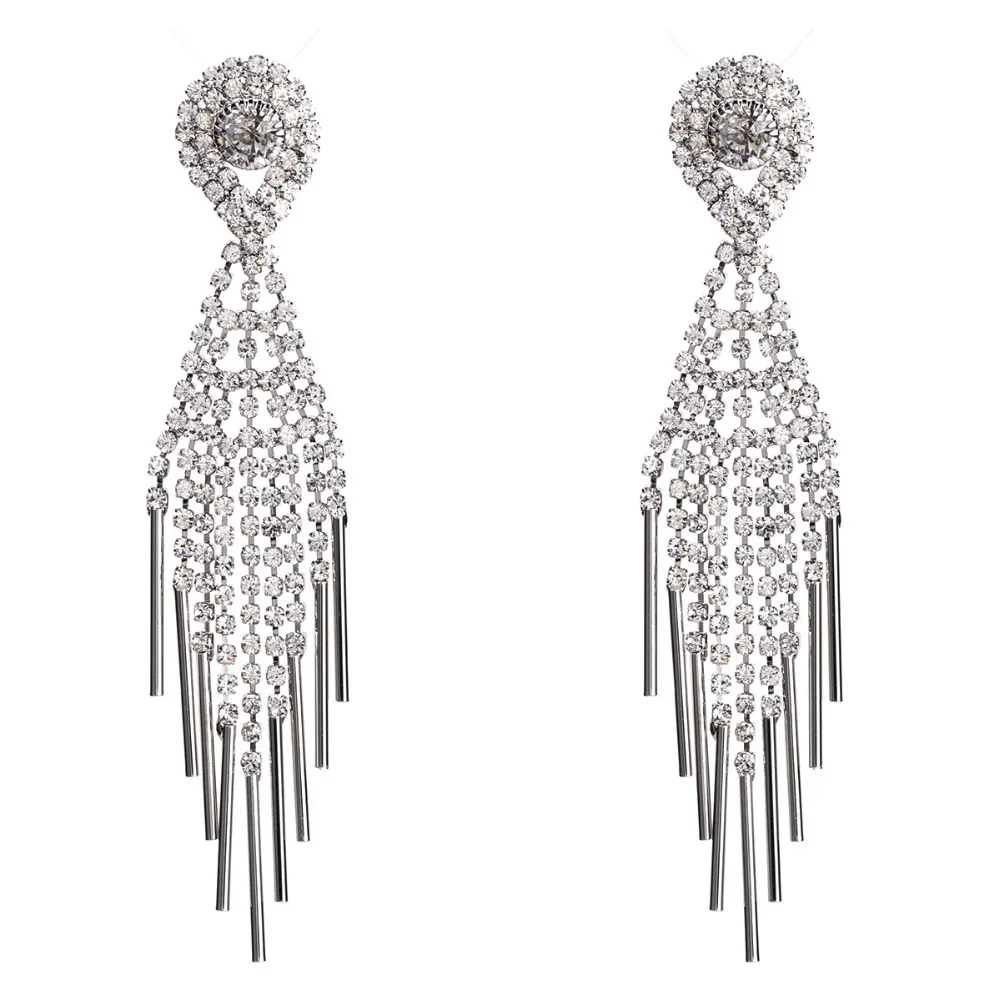 

Rhinestone tassel Earrings For Women Crystal Drop Dangle Earring 2018 Fashion Long earing Trendy Wholesale Wedding Jewelry