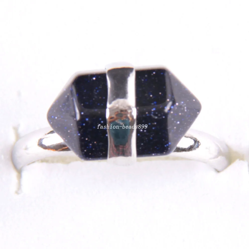 

Free Shipping Zinc Alloy Natural Stone Blue Sandstone Bead Adjustable Ring 1Pcs FZ283