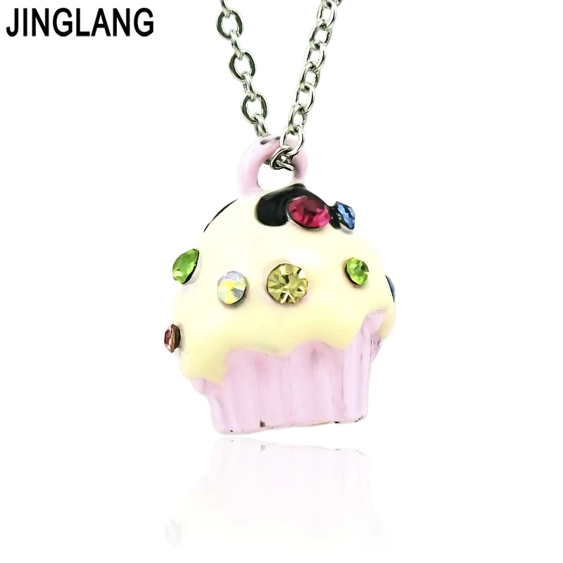 JINGLANG Jewelry Trendy Cake Pendants & Necklace Pink Cubic Necklace