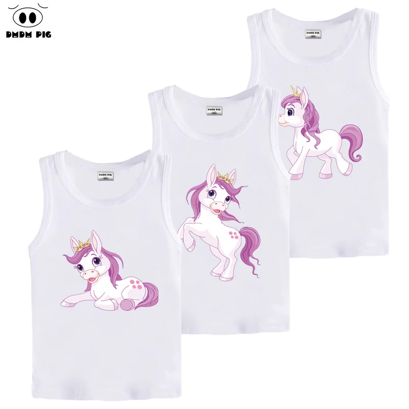 

DMDM PIG Children 3D Printed Unicorn T Shirt Summer Baby Girl Kids Clothes Anime Tshirt White Sleeveless T-Shirts For Boys Girls