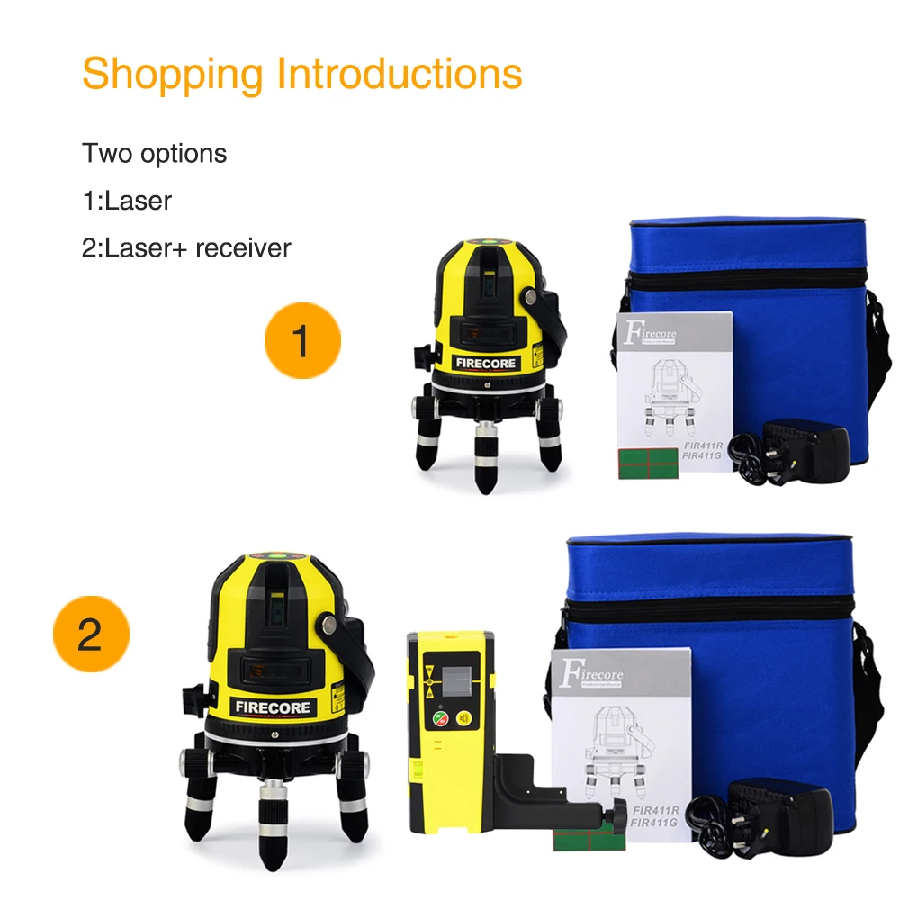 FIRECORE FIR411R 5 линий литиевая батарея Красный лазерный уровень самонивелирующийся 360 горизонтальный и вертикальный открытый режим с приемником