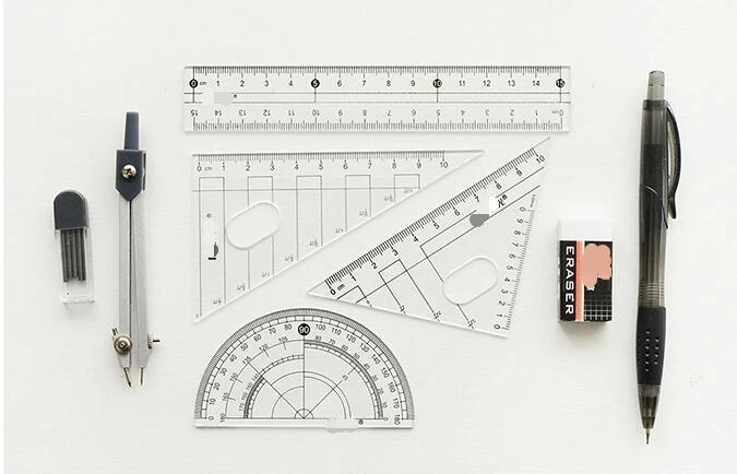 Stationery eight-piece suit, compass, triangle ruler, ruler, pen, rubber , protractor, painting tools for students