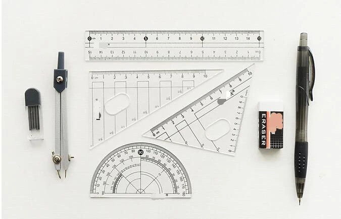Канцелярский костюм из восьми частей, компас, треугольная линейка, линейка, ручка, резина, транспортир, инструменты для рисования для студентов