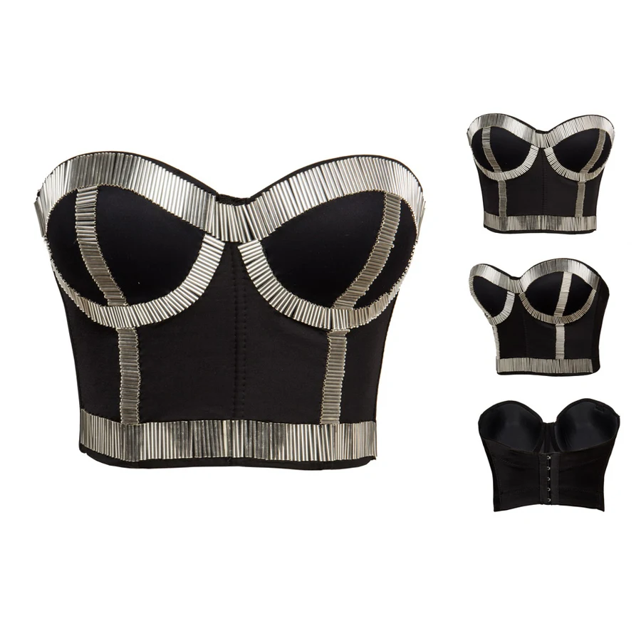 MOONIGHT Sexy Steampunk Corset And Bustier Gothic Overbust Bustier Top With Sequined Gold and Silver Bustiers & Corsets