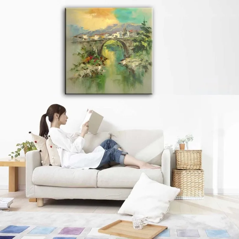 Pintados à mão pintura a óleo casa