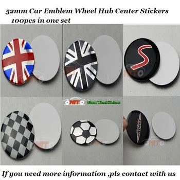 

52mm Car Ties &Rims Wheel hub Center Stickers badge For R50 R52 R55 R56 R57 R58 R59 R60 label Car Emblem logo Cover 100pcs/lot