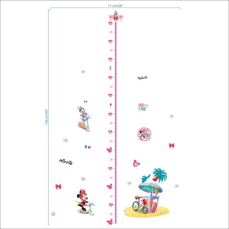 Cartoon Disney Mickey Minnie Height Measure Wall Stickers For Home Decor Kids Room PVC Growth Chart Mural Wall Art Decoration