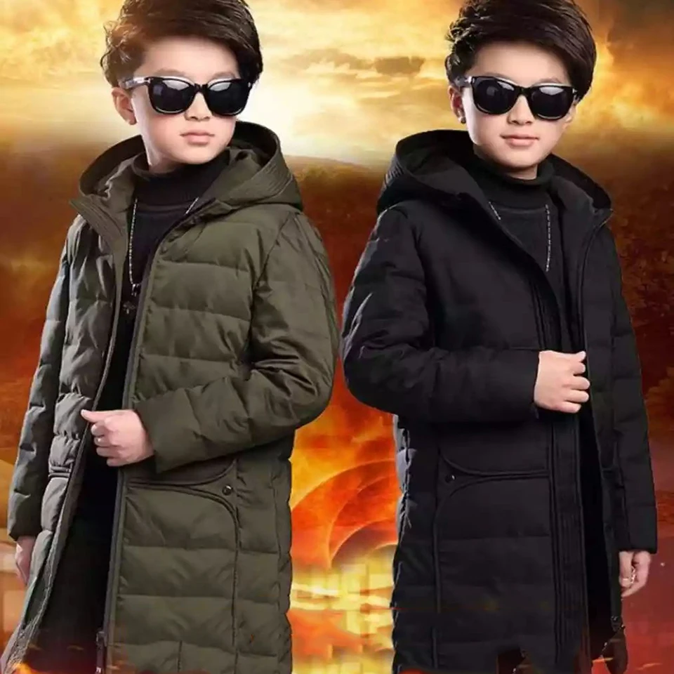Baby Boys Winter Clothes Solid Color Fashion Boys Outerwear Coats Hooded Long Style Cotton Coat For 3 4 6 8 10 12 13Yrs Parkas Baby Boys Winter Clothes Solid Color Fashion Boys Outerwear Coats Hooded Long Style Cotton Coat For 3 4 6 8 10 12 13Yrs Parkas
