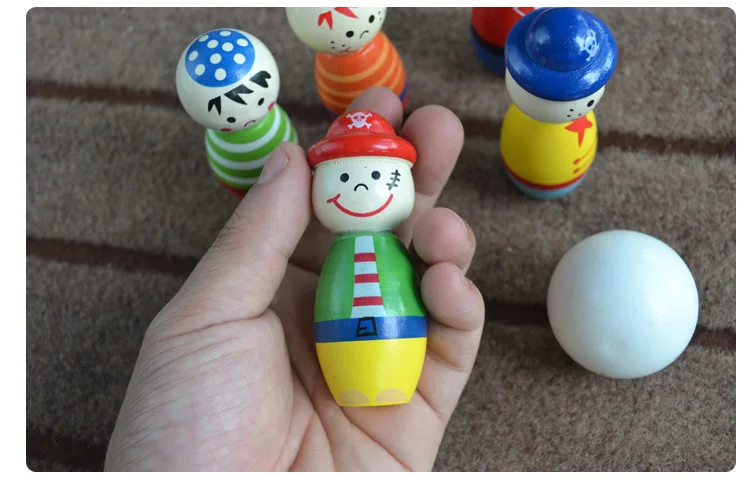 5 шт., деревянная кукла пирата из мультфильма, игрушечный боулинг, детские развивающие Мультяшные игрушки для детей, мячи