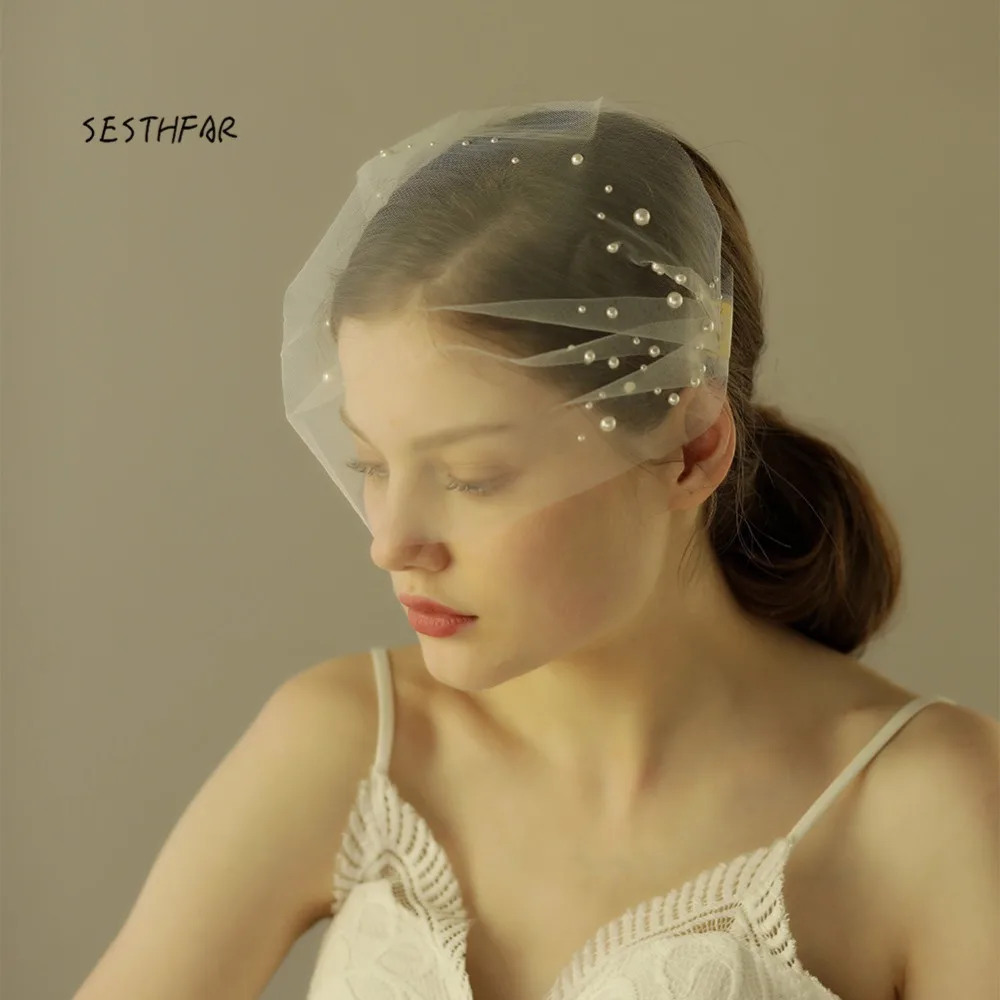 

Romantic Wedding Hats And Fascinators For Woman Party White Net crystal Face Veil Lady Bridal Simple Wedding Accessories