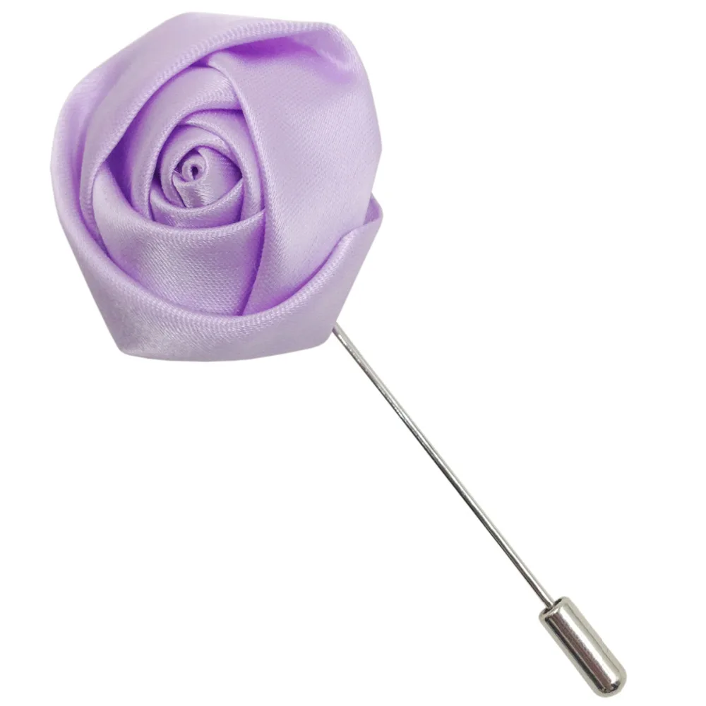 

Fashion Groom Groomsmen Boutonniere Handmade Lavender Satin Fabric Rose Wedding Party Prom Suit Corsage Brooch Buttonhole Flower
