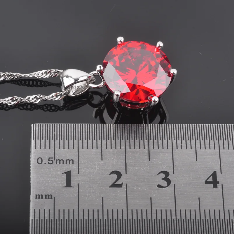 FAHOYO Красный Цирконий круглый дизайн для женщин 925 стерлингового серебра ювелирные комплекты с браслетом ожерелье кулон серьги кольцо QS0107