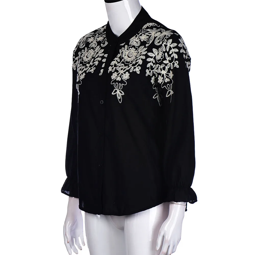 Женская блузка на пуговицах с цветочной вышивкой размера плюс, рубашка, женская одежда, блузы с длинным рукавом, женские офисные блузки, Женский Топ OL