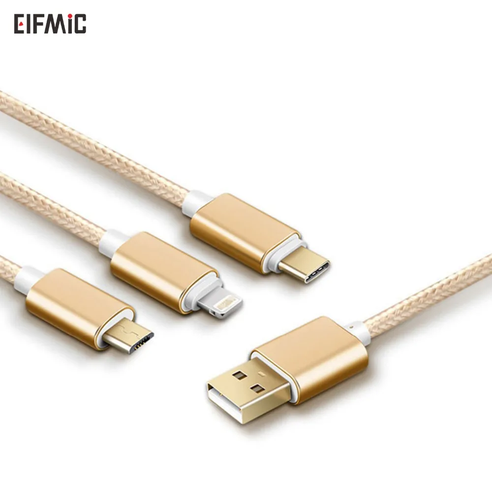 ELFMIC 2.4A Fast Charging Cable Micro-usb-Type-C Light-ning for xiaomi huawei iphone ipad samsung