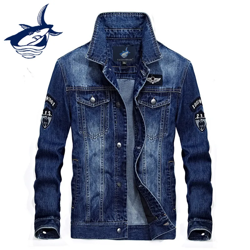 New Stylish Brand Tace Shark Men's Denim Jacket Casual Retro Streetwear Jeans Jacket Coat Shark Clothing Denim Jaqueta Masculina New Stylish Brand Tace Shark Men's Denim Jacket Casual Retro Streetwear Jeans Jacket Coat Shark Clothing Denim Jaqueta Masculina