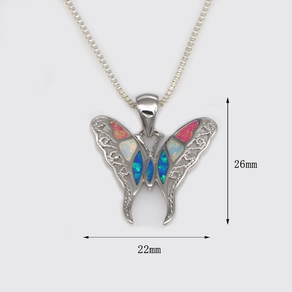 JLP003 New Design Butterfly Multicolor Fire Opal Silver Plated Pendant Necklace Direct Wholesale Women Fashion Jewelry Gif