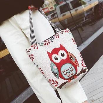 

Canvas Women Shoulder Bags Owl Printed Beach Bags Female Big Capacity Ladies Handbag Casual Summer Bag Travel Shopper Bag
