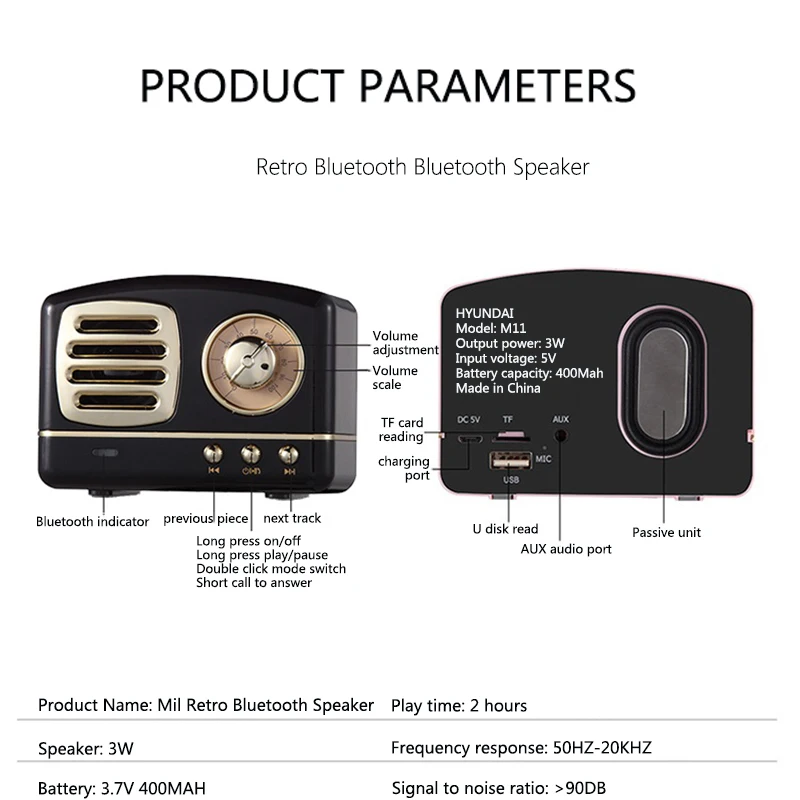 Nasin hm11 ретро Bluetooth динамик Ретро Ностальгический беспроводной мини тяжелый бас 3D стерео объемный HiFi звуковые эффекты TF USB AUX