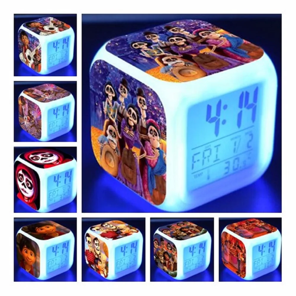 

Cartoon Coco action Figures clock Toys 7LED color light watch coco Dante Dog Guitar model Electronic Toy Alarm toy gift