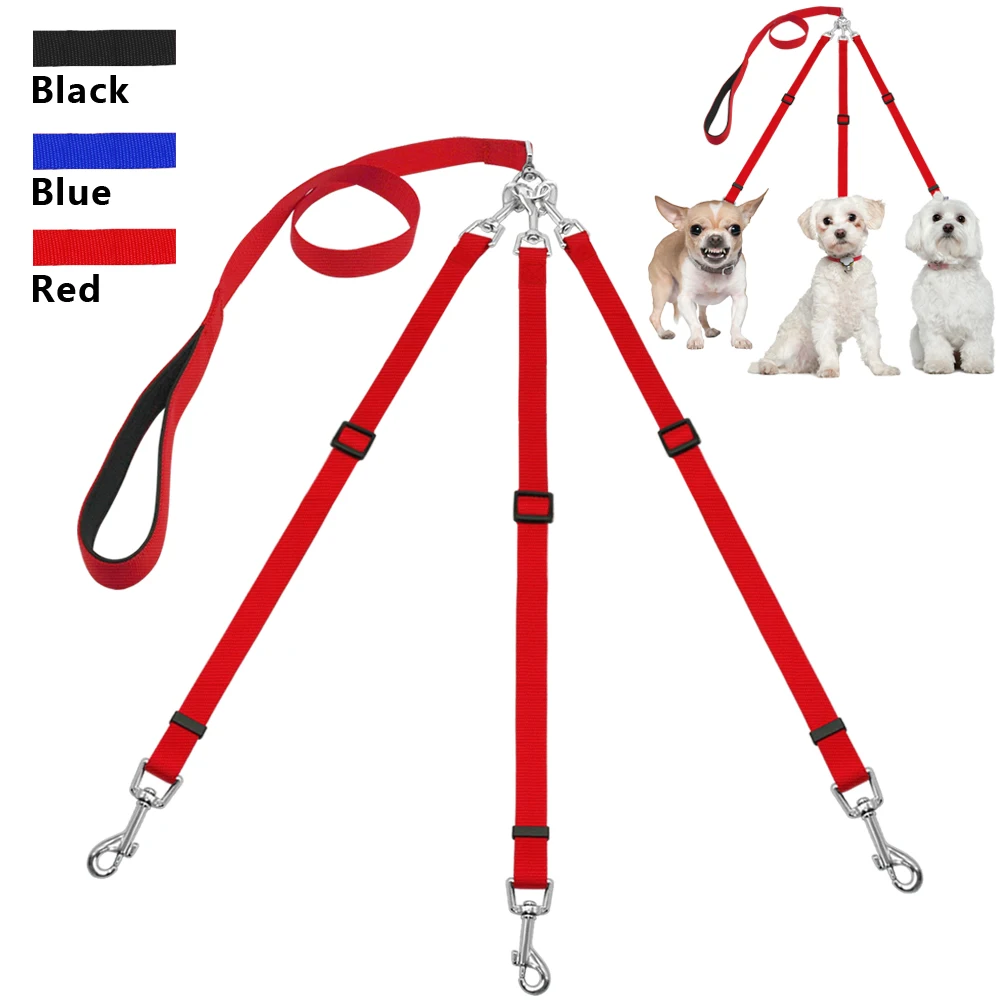 

3 Way Dog Leash Three Pet Leads No Tangle With Adjustable Detachable Coupler for One,Two,Three Samll Medium Large Dogs