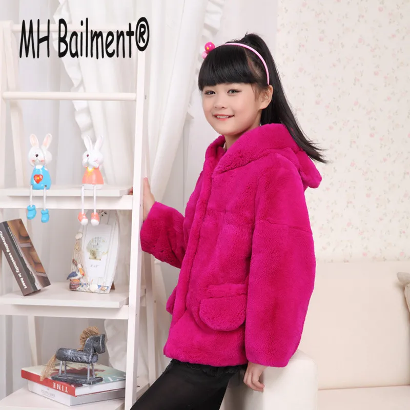 2017 New Children's Whole Rabbit Fur Coat Winter Warm Girls Leisure Jacket Classic Rabbit Fur Coat Babys Zipper Clothing C#25