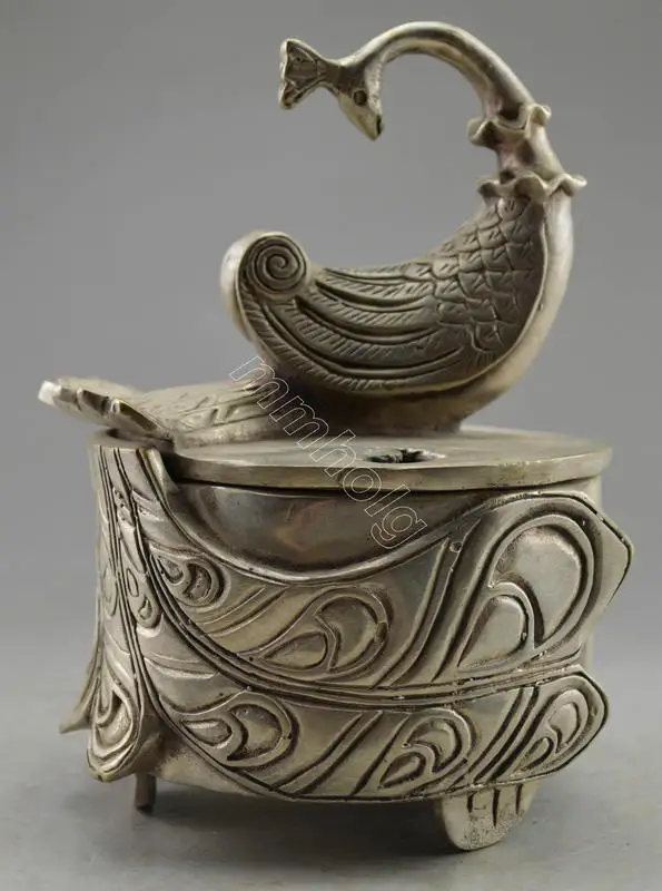 

Collectible Decorated Old Handwork Tibet Silver Carved Peacock Incense Burner Statue fast Shipping