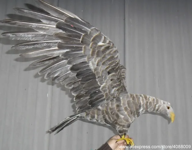 

High quality artificial gray Eagle Office Garden Halloween Easter decoration props feather eagle 45cm