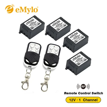 

eMylo 12V 1CH 433Mhz Remote Control Switch 4x1Ch Receiver & 2X Transmitter Momentary Latched Wireless Relay Switch
