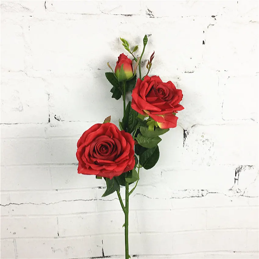 Роскошные розы, ветка, шелк, искусственный цветок, Флер, искусственный цветок, Флорес для дома, свадебное украшение, эвкалипт - Цвет: Red Type A