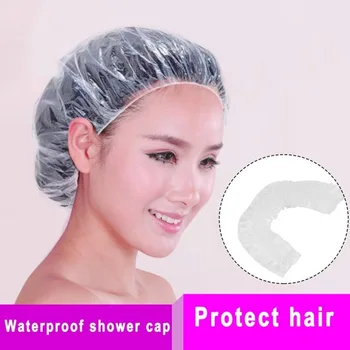 

100pcs/lot Shower Caps Hat Hotel One-Off Elastic Shower Cap Clear Hair Salon Bathroom Products Bath Caps Hair Styling Tools