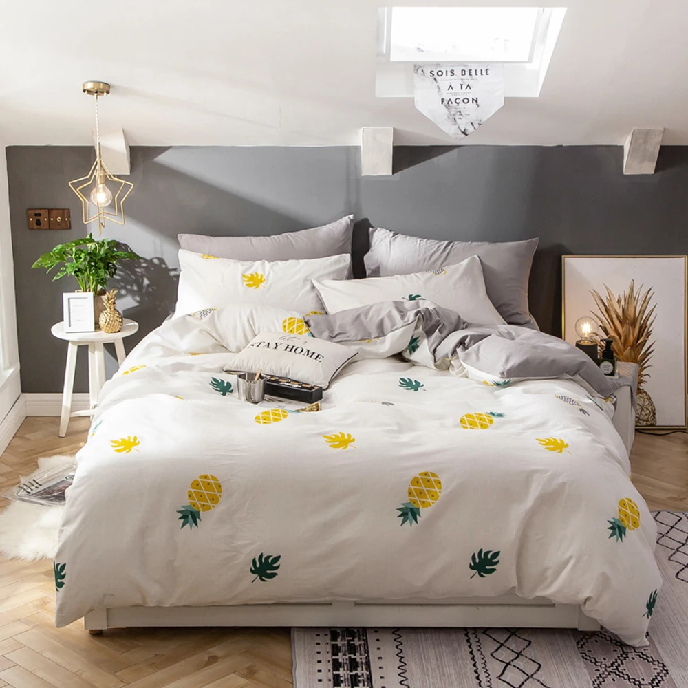 

2018 Yellow Pineapple Fruit Duvet Cover Set 3/4Pc Cotton Bed Cover Twin Queen King Flat or Fitted Sheet Bedlinens Pillowcases