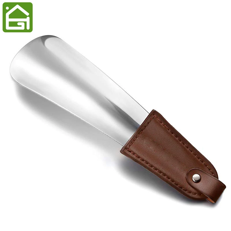 Stainless Steel with Leather Shoe Horn with Leather Strap Travel