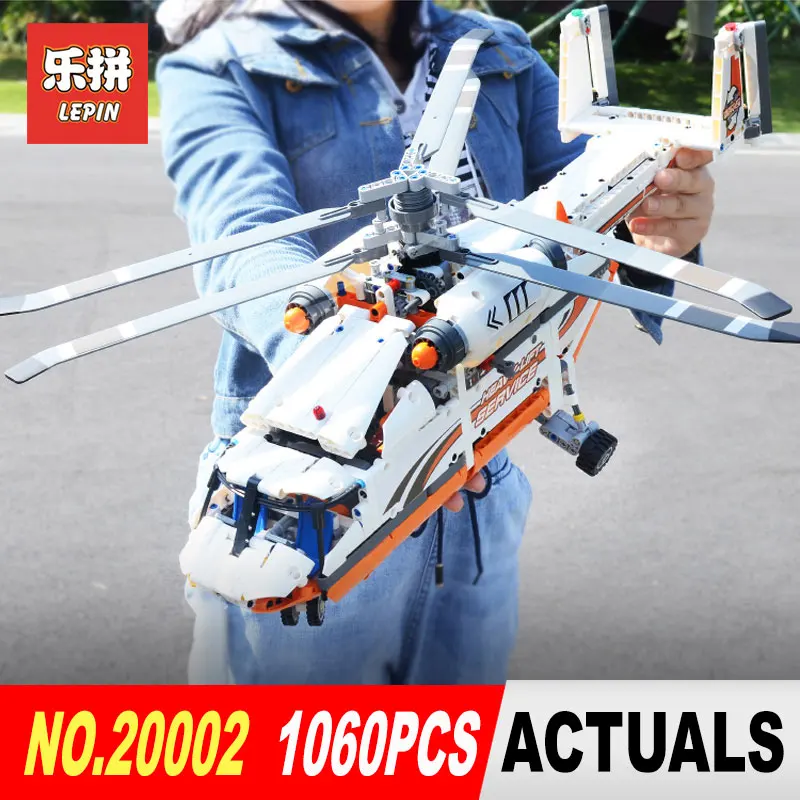 

LEPIN 20002 technic series 1060pcs Double rotor transport helicopter Model Building blocks Bricks Compatible 42052 Boy toys