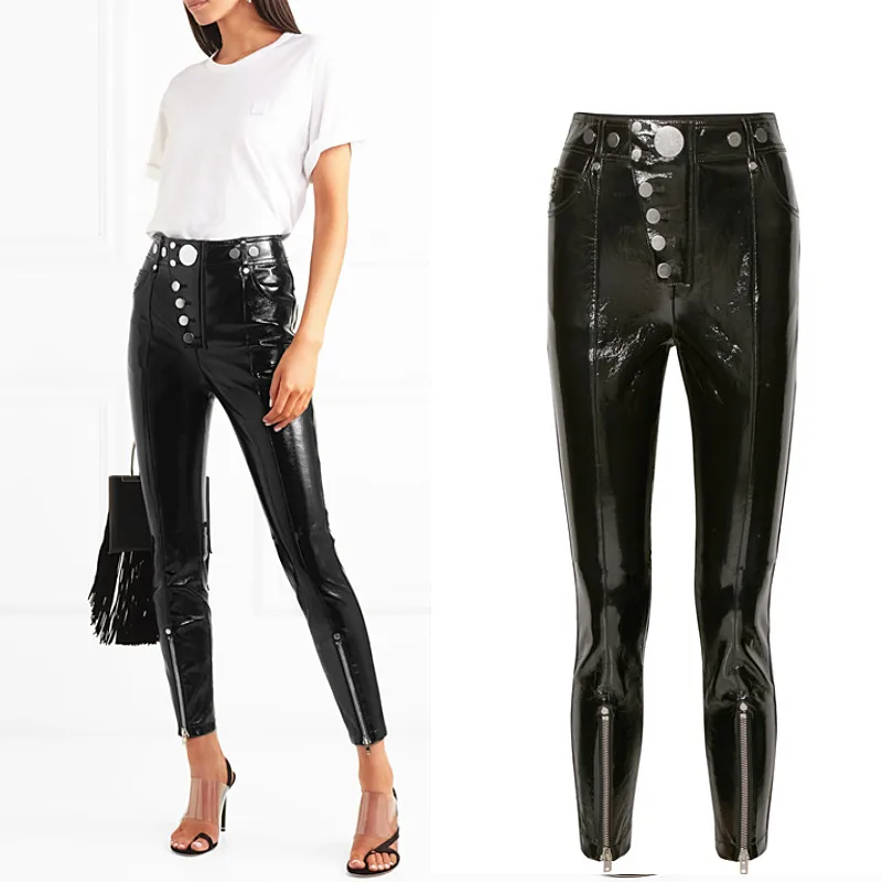 

Fashion Brand longer glossy Patent pu leather pants 2019 autumn Female package hip Quality Slim Pencil Pants wj2863 dropship